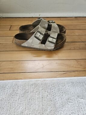 Birkenstock Two-Buckle Sandals in Beige Camo